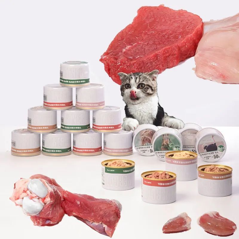 Comida de gato úmida enlatada com sabor natural de frango e carne